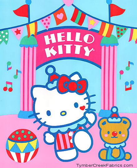 Hello Kitty Big Top Circus Clowns Fabric Quilt Panel <font color
